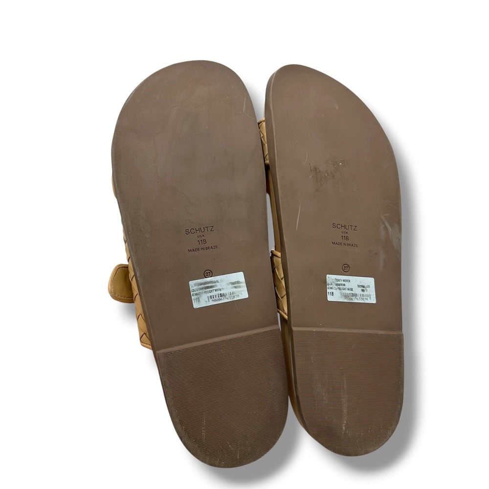 Schutz Atanado Tan Woven Leather Bamboo Buckle Slide Sandals Molded Bed 11B - Picture 8 of 11